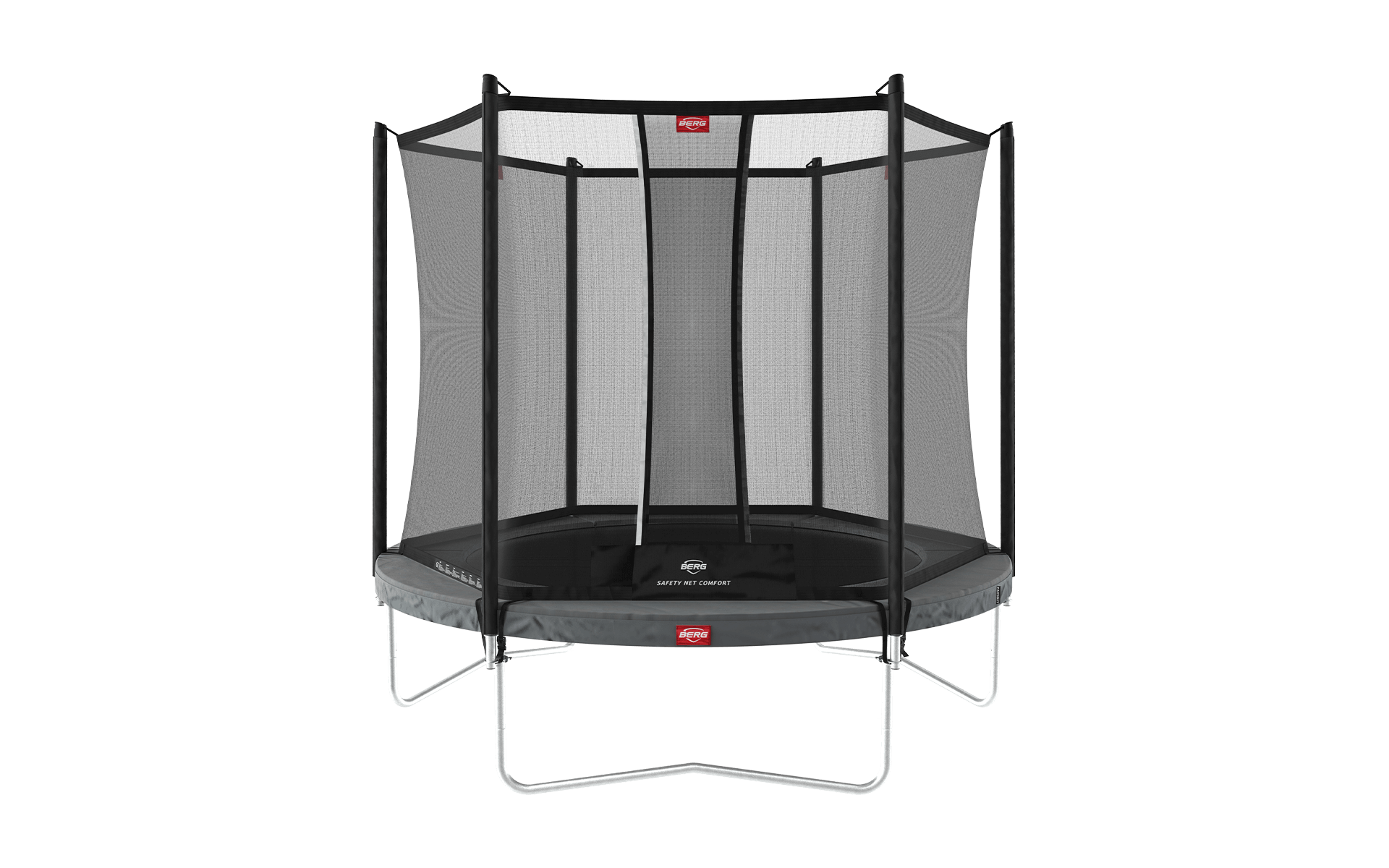 BERG Favorit rund studsmatta i grått med skyddsnät Comfort, diameter 330 cm
