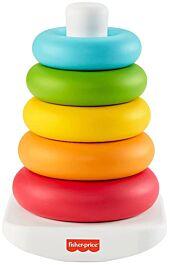 Fisher Price Rock-a-Stack med instabil bas och fem stapelringar i olika färger