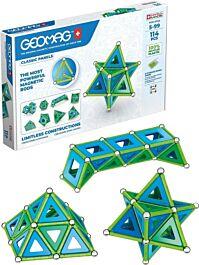 Geomag Classic Panels Green Line magnetiska stavar och kulor i grönt och blått, tillverkade av återvunnen plast