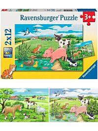 Ravensburger pusselset med två motiv av djurungar, 12 bitar i varje pussel