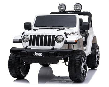 Vit licensierad Jeep Wrangler Rubicon-elbil för barn med fyrhjulsdrift