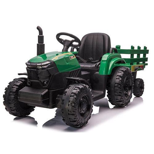 Grön Azeno Farmer Powermax-eltraktor för barn med släpvagn