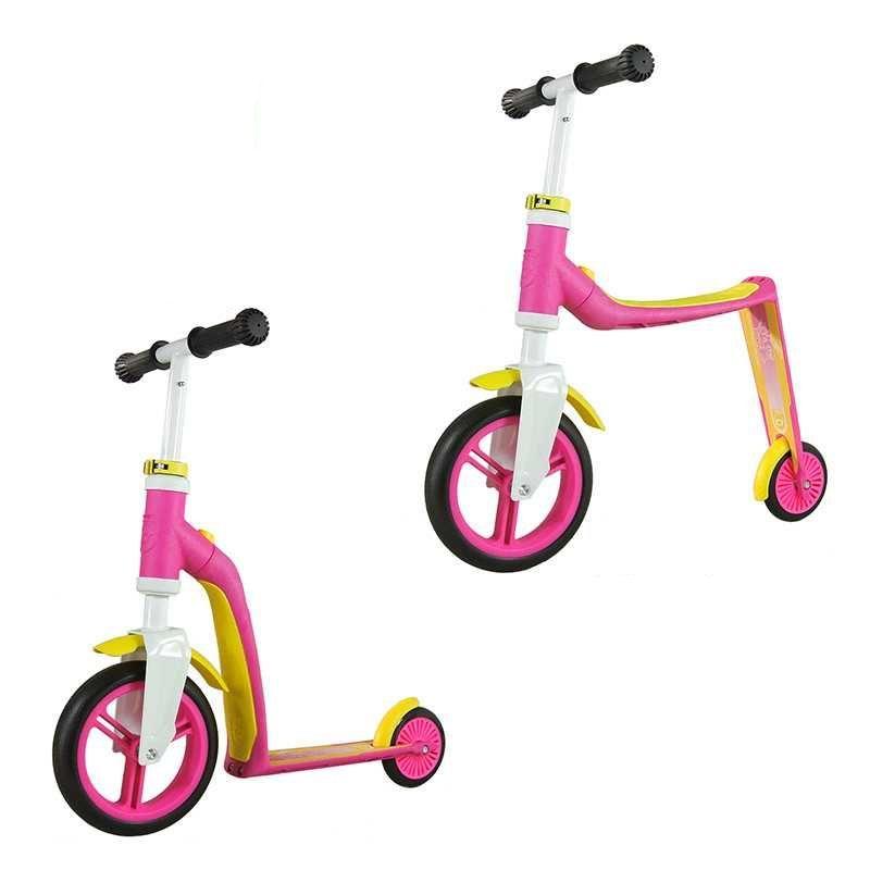 Rosa och gul Scoot Ride Highwaybaby 2-i-1 balanscykel och sparkcykel