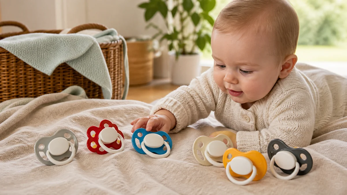 Flera nappar med olika ergonomiska sköldar på mjukt tyg